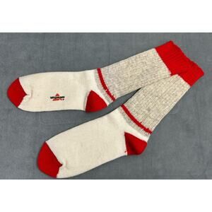 Vintage Wigwam Ragg Wool Boot Socks Red Ivory Ribbed Hiking Workwear
